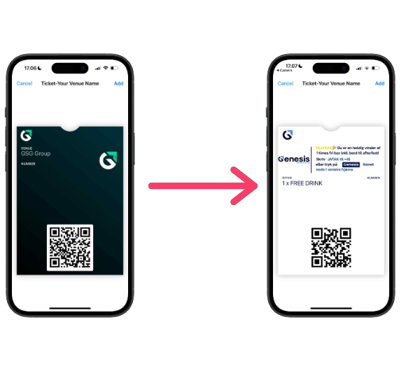 Digital Wardrobe tickets dynamically updating with a custom call-to-action design.