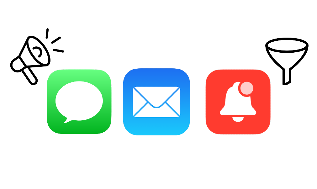 SMS, wallet and email icons from different marketing channels, symbolizing ow a digital wardrobe can be used to generate leads